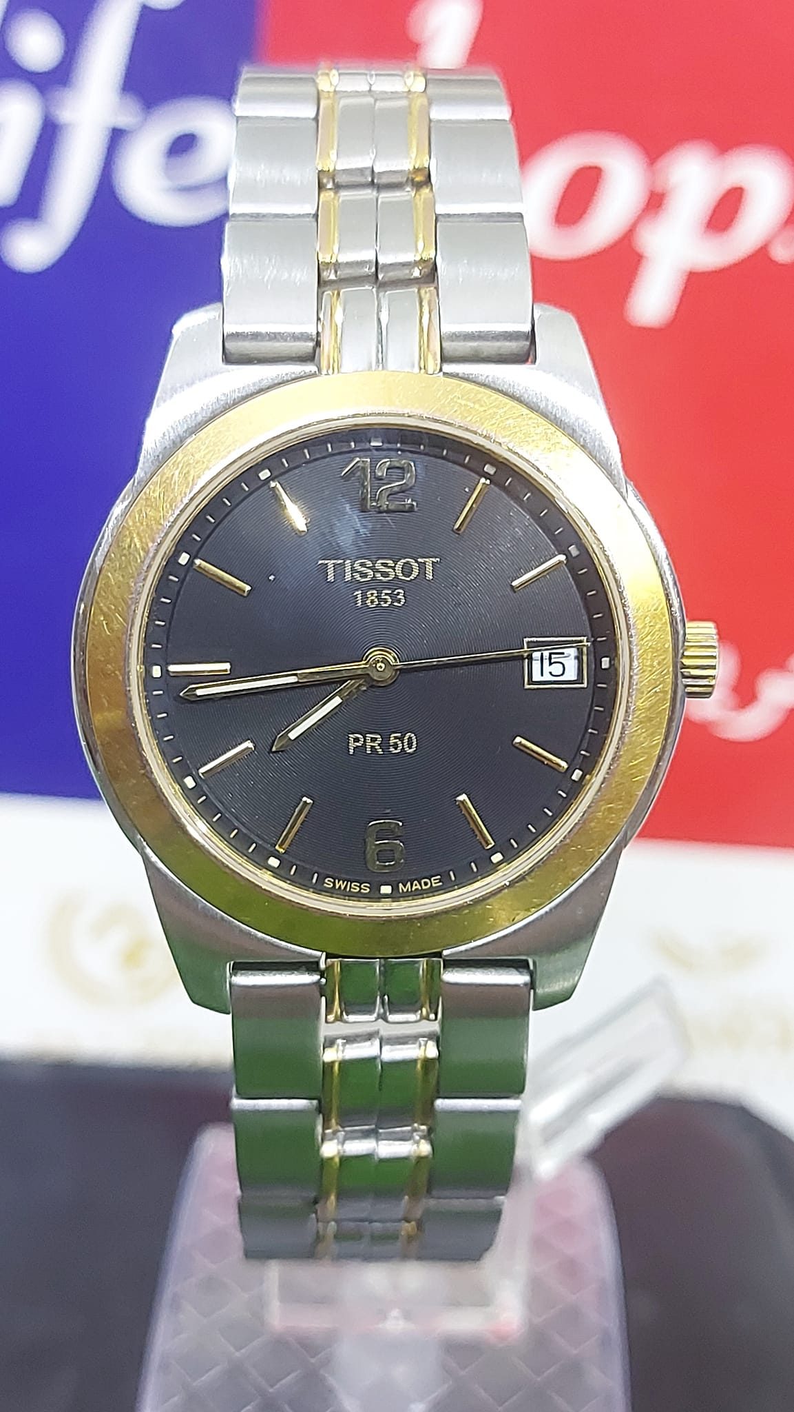 Tissot 1853 PR 50 Quartz Black Dial Two-Tone Wrist Watch For Mens